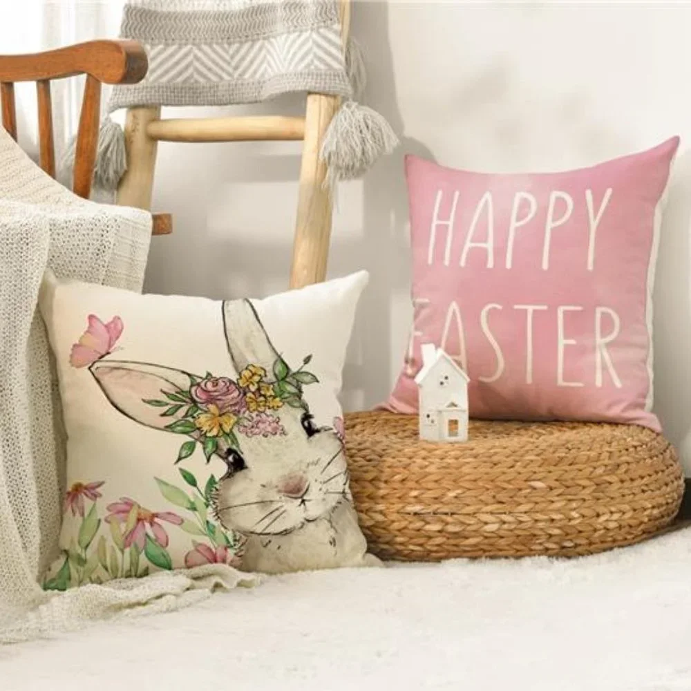 Easter Decorative Throw Pillow Covers Bunny Accent Cases Cottage Spring Decor - Picture 2 of 9